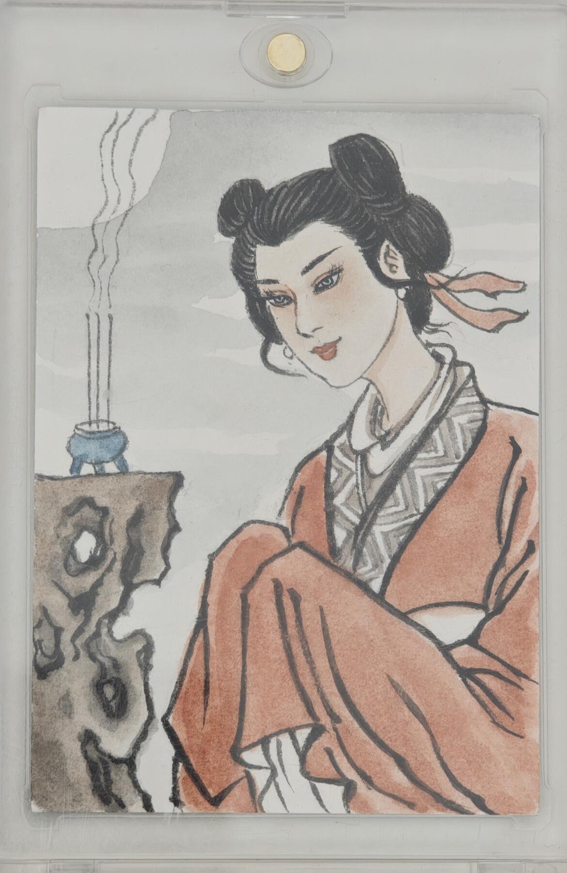 白泽拍卖卡牌手绘专场第20期（夕阳已下月初生，小暑才交雨渐晴） 2024 卢艺丰手绘卡 貂蝉 卢艺丰亲签 卡砖封装