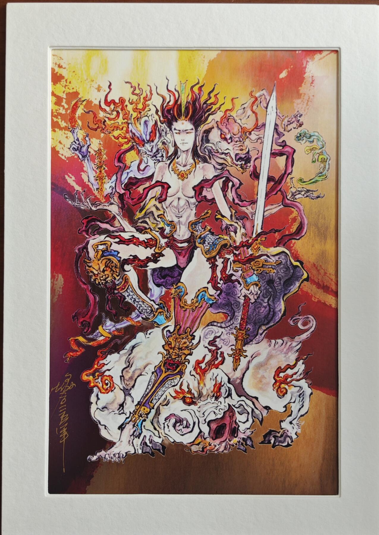 白泽拍卖卡牌手绘专场第20期（夕阳已下月初生，小暑才交雨渐晴） 2024 启读文化 手绘复制画 金灵圣母 056/500 沈鑫亲签 尺寸：21CM*30CM