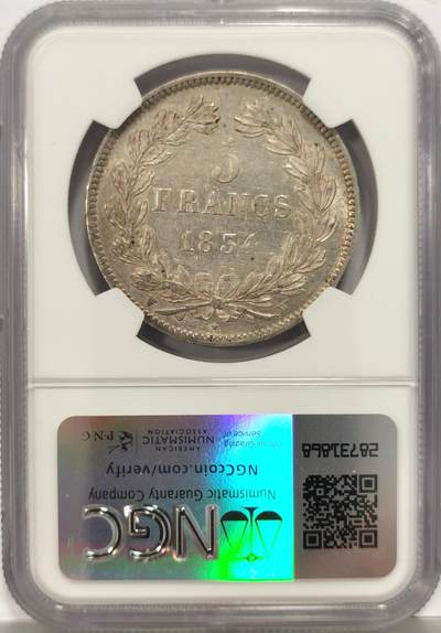 博洋堂世界钱币拍卖第129期（全场包邮） NGC AU55 法国1834年菲利普5法郎大银币，原味状态价格洼地品种，潜力很大