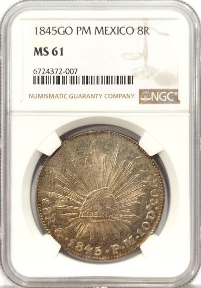 博洋堂世界钱币拍卖第129期（全场包邮） NGC MS61 墨西哥1845年GO AM版花边鹰洋，少见早期版别
