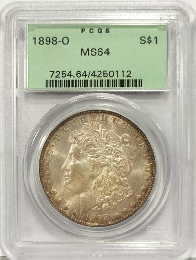 博洋堂世界钱币拍卖第129期（全场包邮） PCGS MS64 美国1898年O版摩根，PC早期绿色古董盒。