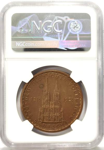 博洋堂世界钱币拍卖第129期（全场包邮） NGC MS63BN 德国1928年科隆大教堂纪念铜章
