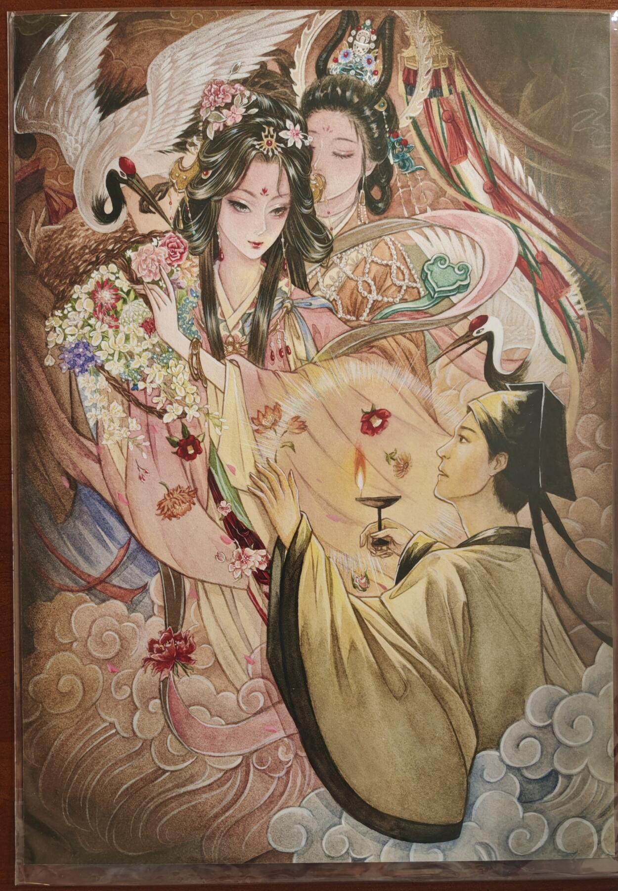 白泽拍卖卡牌手绘专场第20期（夕阳已下月初生，小暑才交雨渐晴） 2025 香山文创 黄诗雨聊斋复制画 黄诗雨亲签 A4大小