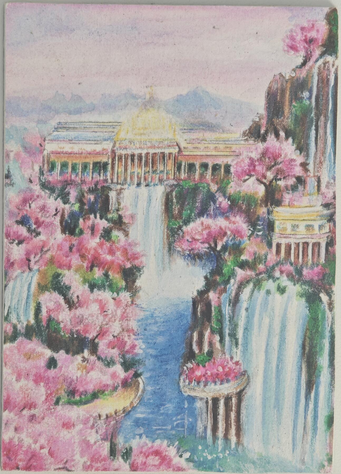 白泽拍卖卡牌手绘专场第20期（夕阳已下月初生，小暑才交雨渐晴） 2024 花溪工作室手绘卡 雅典卫城 阿秋亲签