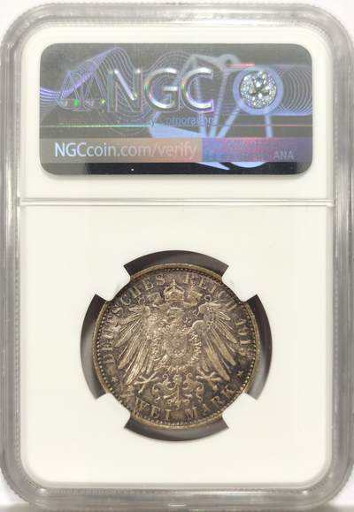 博洋堂世界钱币拍卖第129期（全场包邮） NGC MS64 德国普鲁士1913年2马克银币