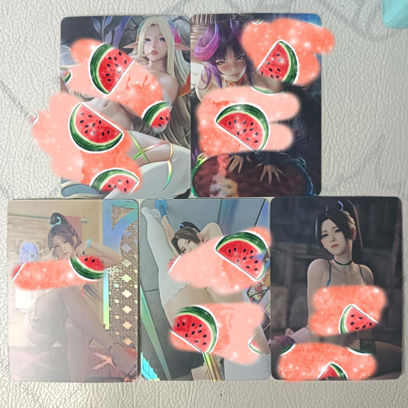 花开卡拍第29期（品控勿拍!!!拍品不寄存，运费5元，自制卡难免瑕疵，可能存在轻微撞角爆边等出厂瑕疵，品控介意勿拍！）  卡将艺术卡5张  彩闪清凉单卡