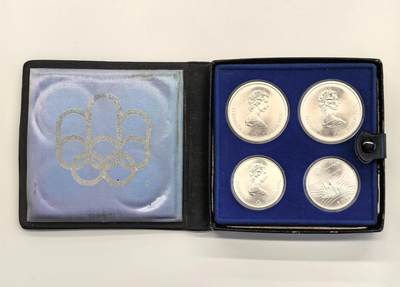 博洋堂世界钱币拍卖第129期（全场包邮） 加拿大1976年蒙特利尔奥园会10加元、5加元四枚套装，半个世纪，带原盒原证书难得，10加元重48.4克，5加元重24.2克，成色0.925，材料共计含银134.31克，按现时材料价值已超过1100元