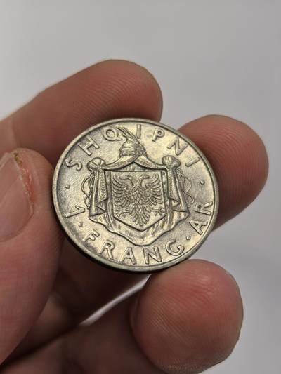 博洋堂世界钱币拍卖第129期（全场包邮） 阿尔巴尼亚1937年1法郎银币 少见