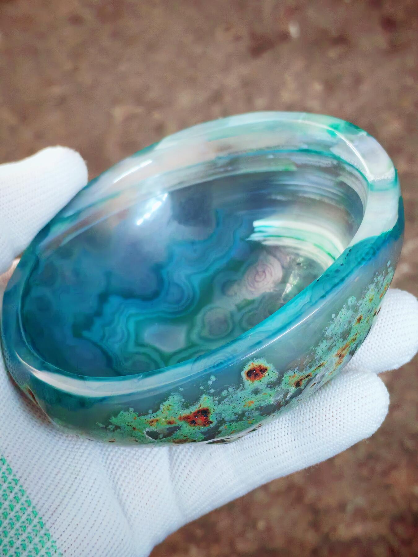 ❤精品缠丝玛瑙原石原皮笔洗烟灰缸(41048)规格103*89*37mm重305g