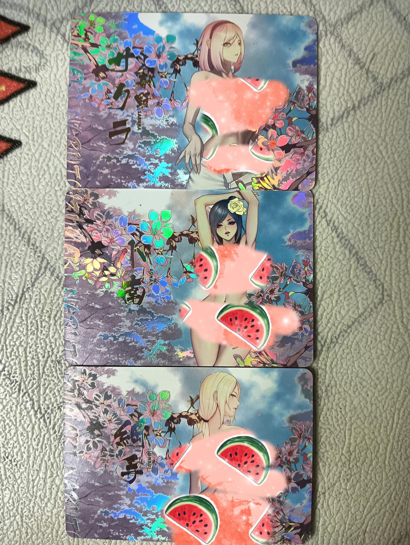 花开卡拍第29期（品控勿拍!!!拍品不寄存，运费5元，自制卡难免瑕疵，可能存在轻微撞角爆边等出厂瑕疵，品控介意勿拍！） 茉莉 艺术版 樱花火影一套三张 小南 小樱 纲手