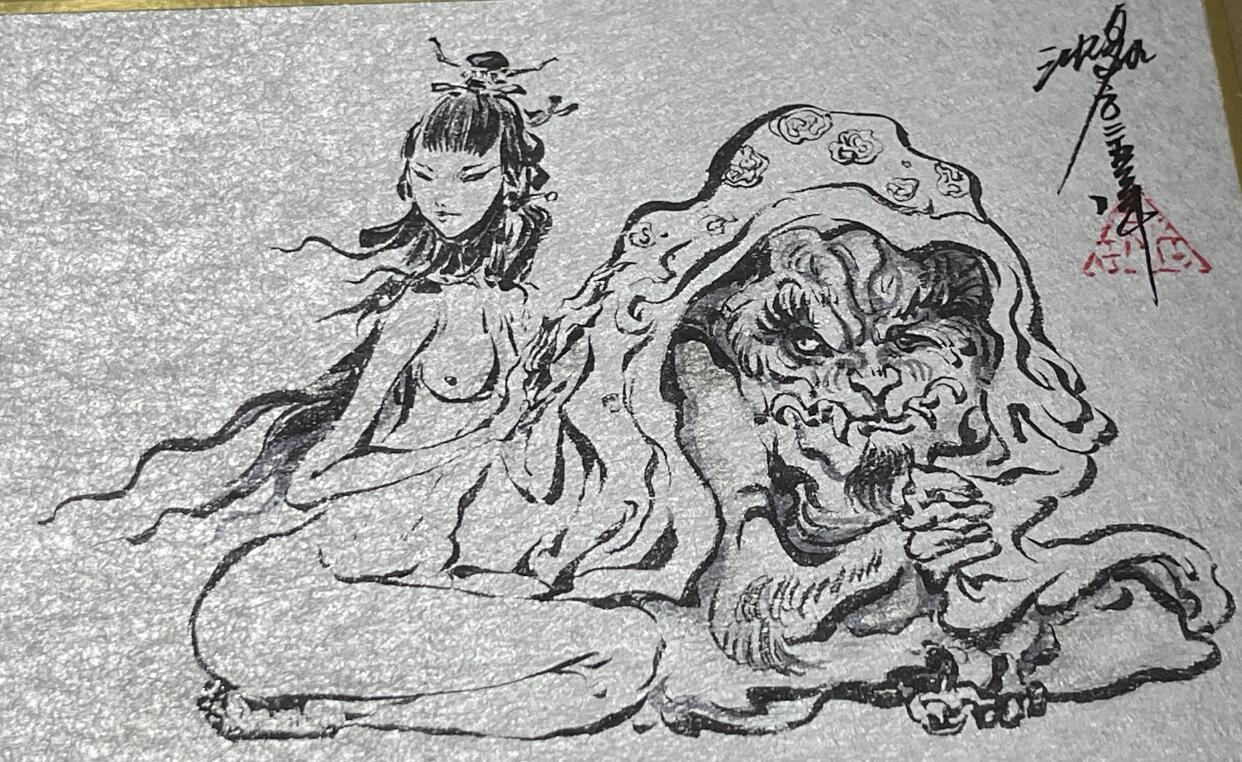 白泽拍卖卡牌手绘专场第20期（夕阳已下月初生，小暑才交雨渐晴） 2025 沈鑫手绘画 窥 尺寸：27cm*11cm