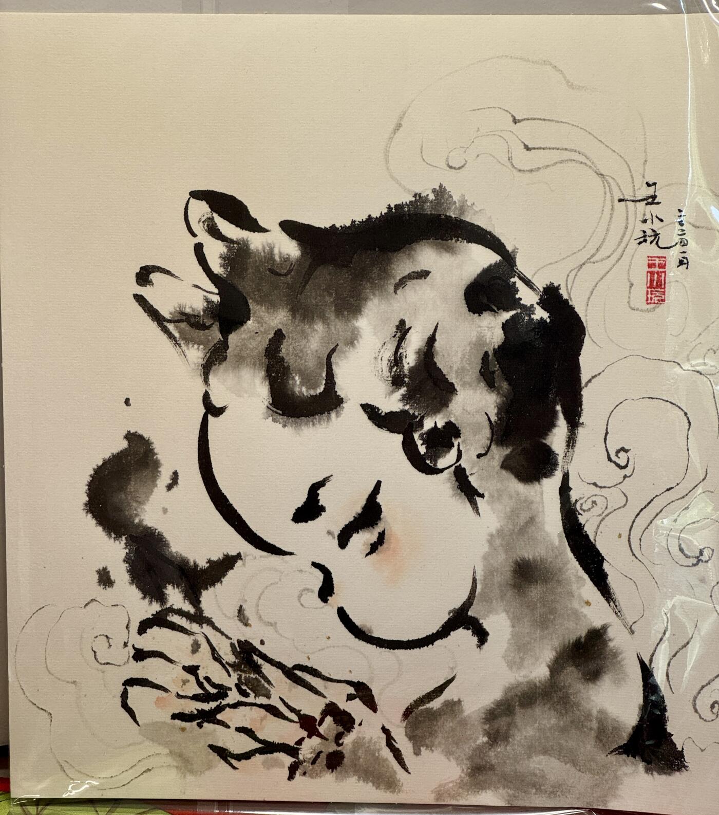 白泽拍卖卡牌手绘专场第20期（夕阳已下月初生，小暑才交雨渐晴） 2024 王小玩手绘画 狐 尺寸：25cm*27cm