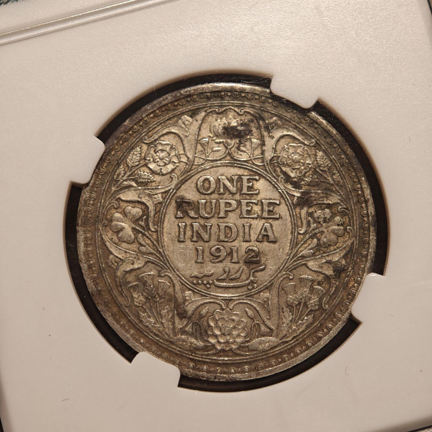 【德藏】世界币章拍卖第136期（拍品征集中~欢迎藏友联系） 1912年 英属印度卢比银币 中乾评级 AU53