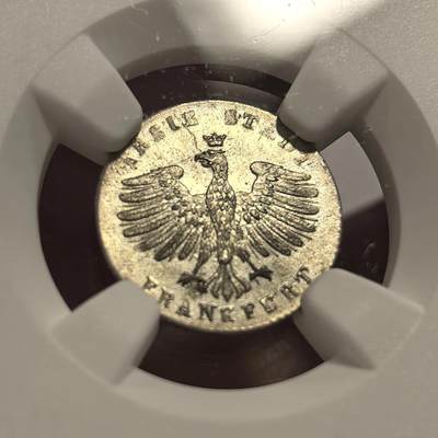 博洋堂世界钱币拍卖第129期（全场包邮） NGC MS64 德国法兰克福1853年离冠鹰1克鲁泽银币
