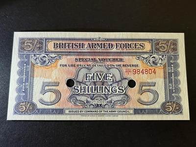 咖啡豆•收藏 2025年Jul_10世界各国纸币拍卖  - 英国 1948年 5先令 军票 全新UNC 外国纸币