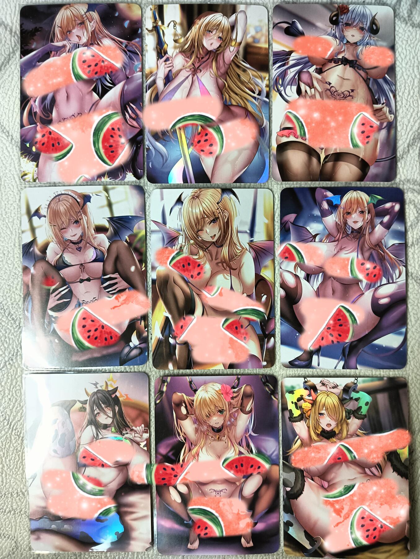 花开卡拍第29期（品控勿拍!!!拍品不寄存，运费5元，自制卡难免瑕疵，可能存在轻微撞角爆边等出厂瑕疵，品控介意勿拍！） 嘎嘎鸭 彩闪魅魔精灵 一套九张