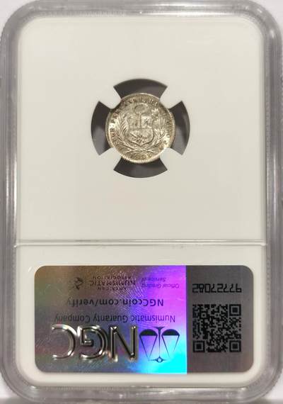 博洋堂世界钱币拍卖第129期（全场包邮） NGC MS62 秘鲁1903年坐人女神1/2D小银币