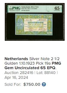 【Blue Auction】世界纸币精拍第686期【精】——18级TOP拍卖/信誉/品质/专业/高效💫 荷兰 1923年2 1/2盾 PMG65EPQ 