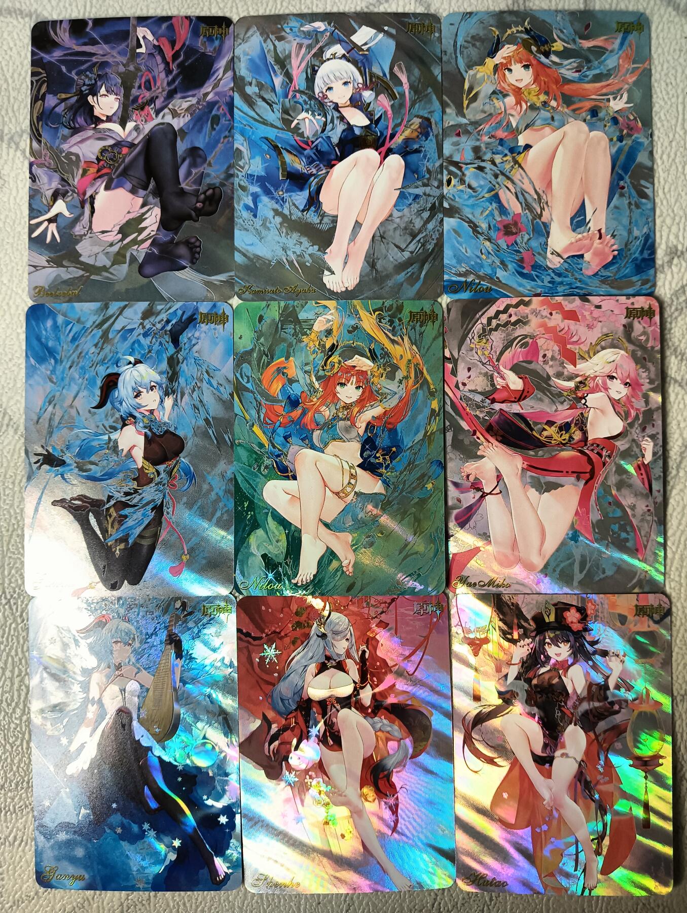 花开卡拍第29期（品控勿拍!!!拍品不寄存，运费5元，自制卡难免瑕疵，可能存在轻微撞角爆边等出厂瑕疵，品控介意勿拍！） 驴歪歪 原神霞光闪 一套九张