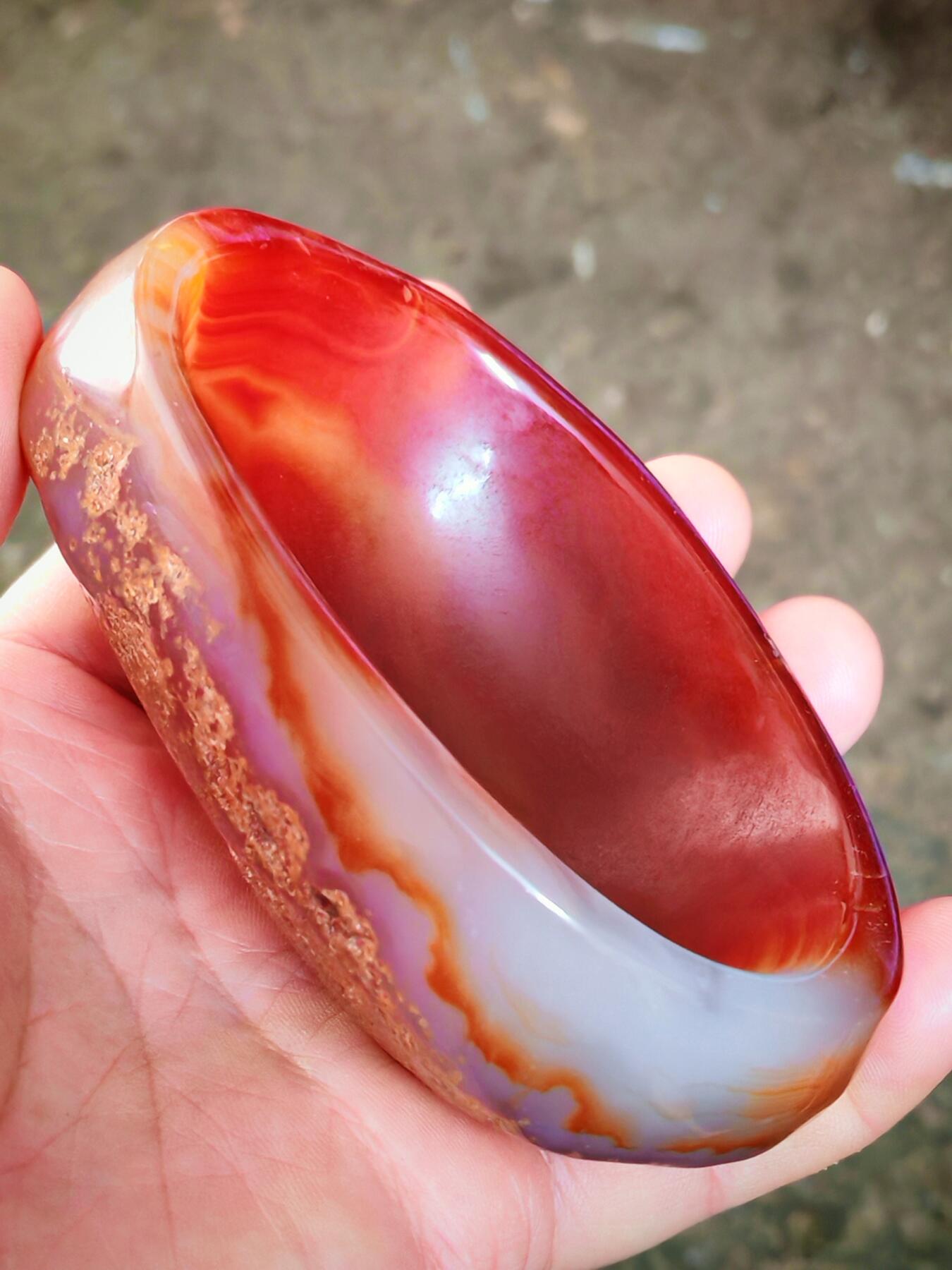 ❤精品缠丝玛瑙原石原皮笔洗烟灰缸(41049)规格105*75*33mm重量306g