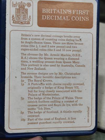 外币收藏 英国第一套商业套币、十进制硬币 1968-71年，原装5枚伊丽莎白二世头像硬币