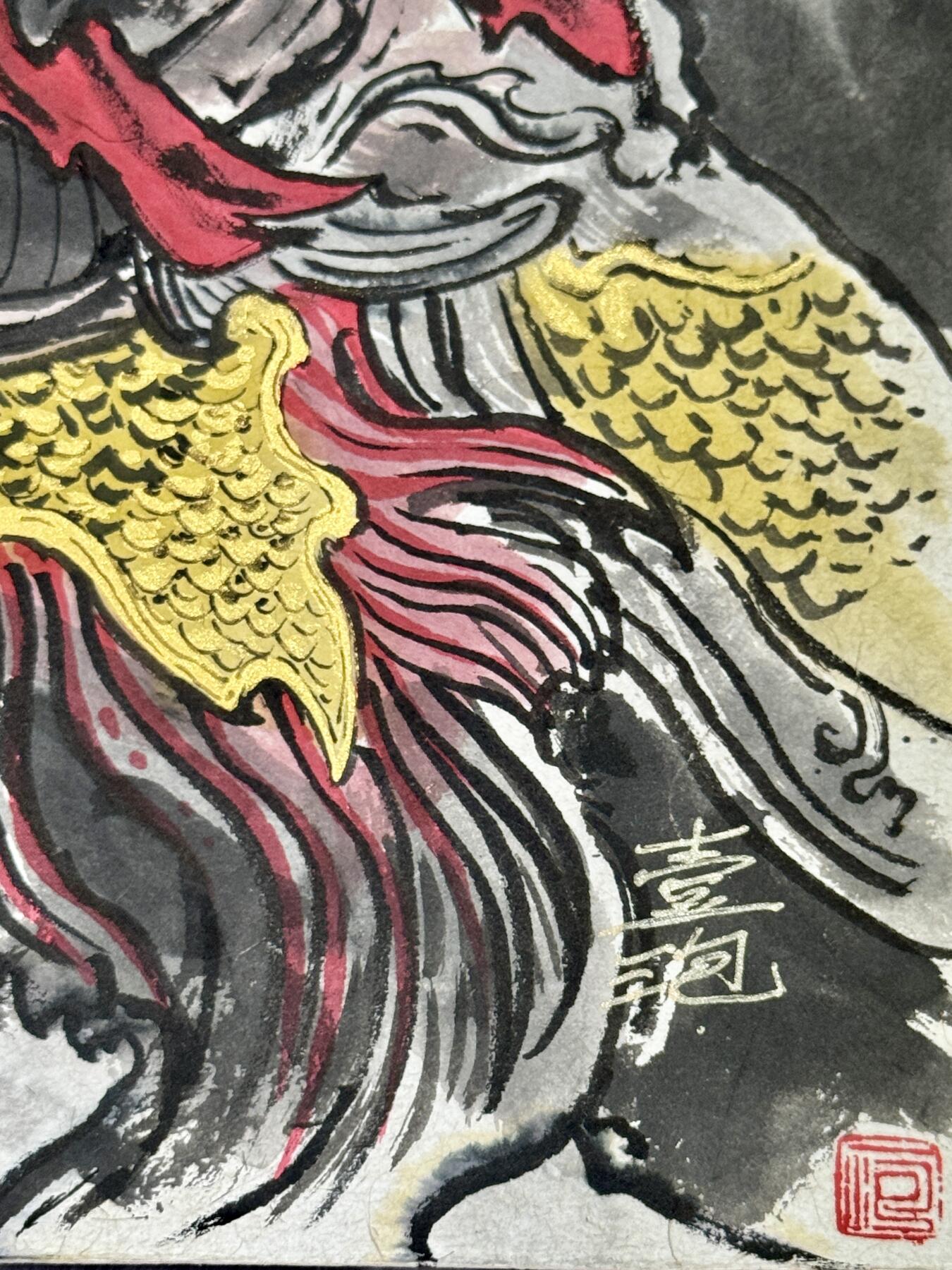 白泽拍卖卡牌手绘专场第20期（夕阳已下月初生，小暑才交雨渐晴） 2025 权迎东&一泡共绘 忠义关张 尺寸：45cm*33cm