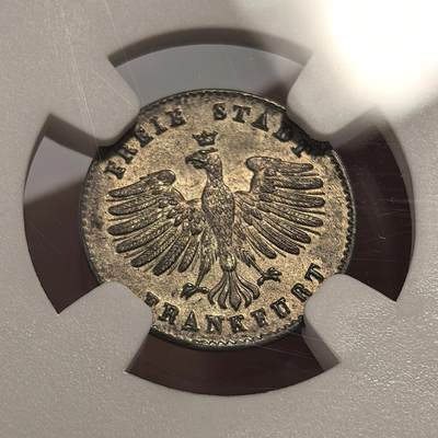 博洋堂世界钱币拍卖第129期（全场包邮） NGC MS64 德国法兰克福1839年城市景观1克鲁泽银币