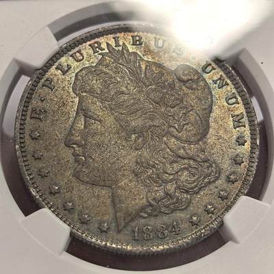 博洋堂世界钱币拍卖第129期（全场包邮） NGC MS63 美国1884年O版摩根大银币，绝美五彩包浆