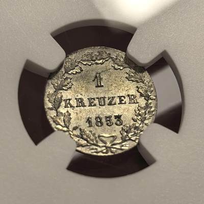 博洋堂世界钱币拍卖第129期（全场包邮） NGC MS64 德国法兰克福1853年离冠鹰1克鲁泽银币