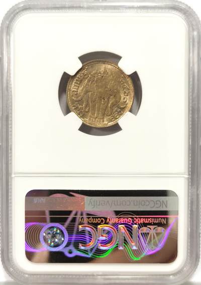 博洋堂世界钱币拍卖第129期（全场包邮） NGC MS64 泰国1924年拉玛六世1/4铢大象银币，淡金包浆