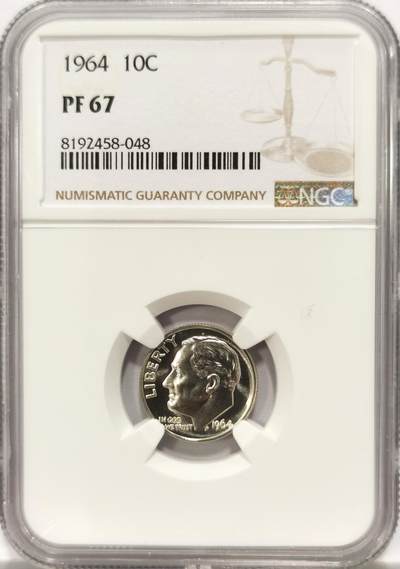 博洋堂世界钱币拍卖第137期（全场包邮） - NGC PF67 美国1964年罗斯福10分银币，高分镜面