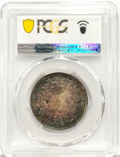 博洋堂世界钱币拍卖第129期（全场包邮） PCGS MS62 英属印度1862年维多利亚1卢比银币，少见五彩四点版