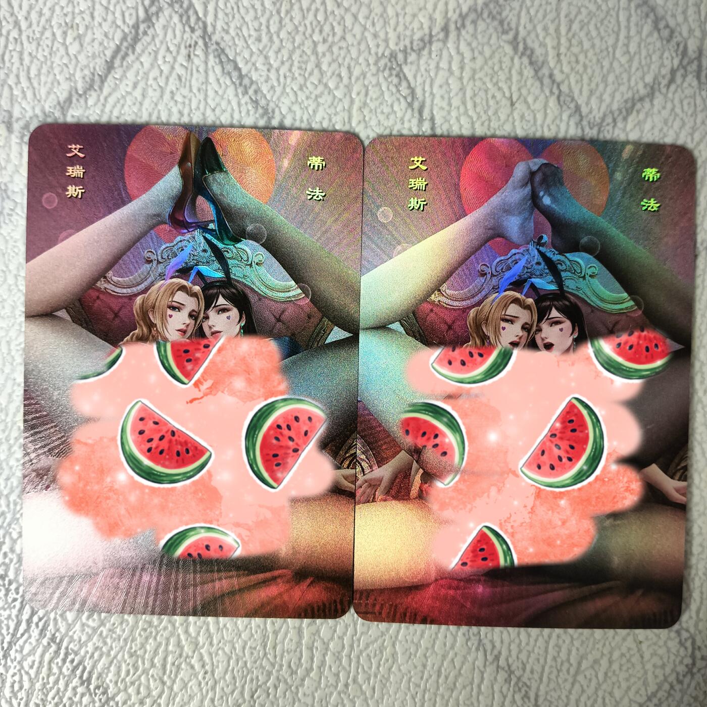 花开卡拍第29期（品控勿拍!!!拍品不寄存，运费5元，自制卡难免瑕疵，可能存在轻微撞角爆边等出厂瑕疵，品控介意勿拍！） 嘎嘎鸭艺术对卡 艾瑞丝蒂法 折光彩闪