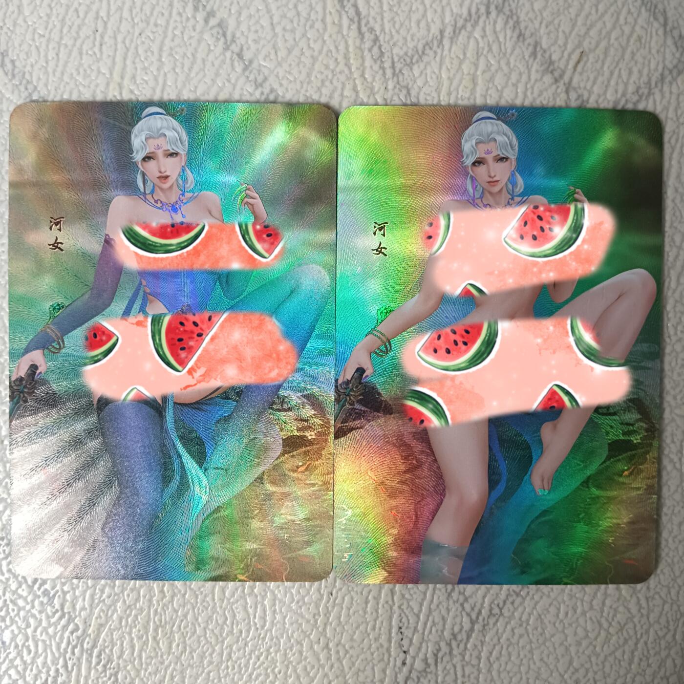 花开卡拍第29期（品控勿拍!!!拍品不寄存，运费5元，自制卡难免瑕疵，可能存在轻微撞角爆边等出厂瑕疵，品控介意勿拍！） 嘎嘎鸭艺术对卡 河女01 折光彩闪