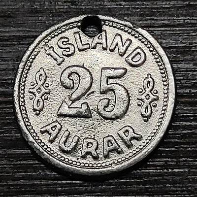 【铜匠收藏】★第122场★散币场，无佣金，30包邮。不满30元，支付5元运费。《接受代拍 代送NGC评级》 - 冰岛 1942年 25奥拉尔（有打孔）