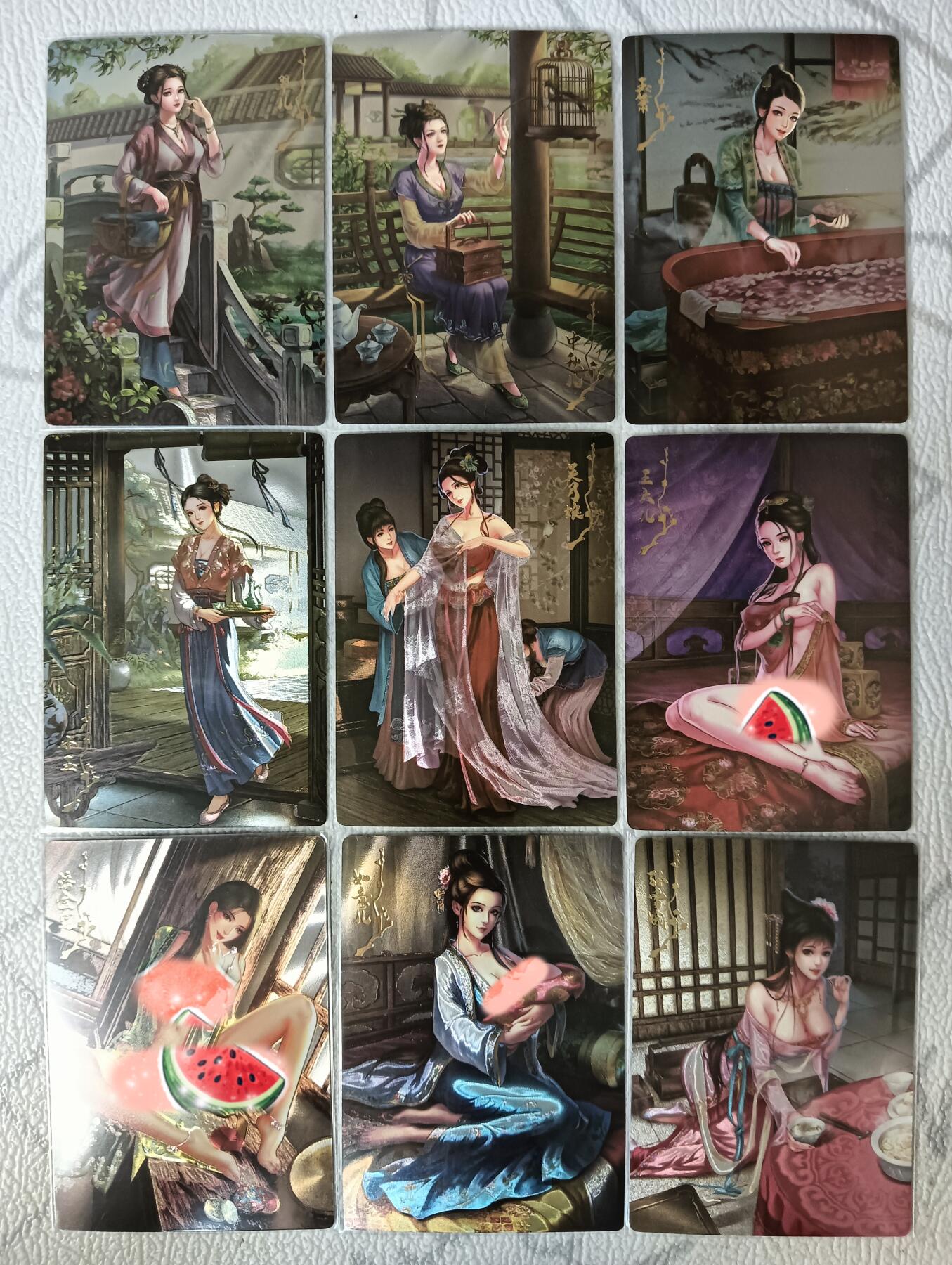 花开卡拍第29期（品控勿拍!!!拍品不寄存，运费5元，自制卡难免瑕疵，可能存在轻微撞角爆边等出厂瑕疵，品控介意勿拍！） 卡玩帕克 金瓶梅 第2弹 光刻 一套9张