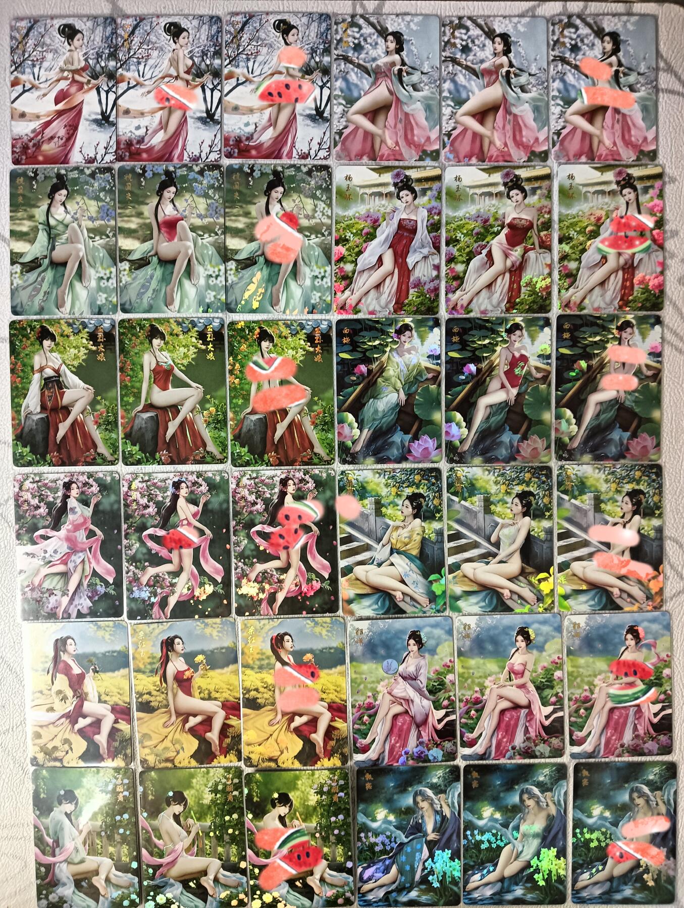 花开卡拍第29期（品控勿拍!!!拍品不寄存，运费5元，自制卡难免瑕疵，可能存在轻微撞角爆边等出厂瑕疵，品控介意勿拍！） 燎原卡牌 如梦令 十二花神 彩闪 一套36张
