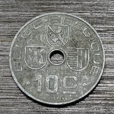【铜匠收藏】★第122场★散币场，无佣金，30包邮。不满30元，支付5元运费。《接受代拍 代送NGC评级》 - 锌币二战圆孔版 比利时1943年 10分