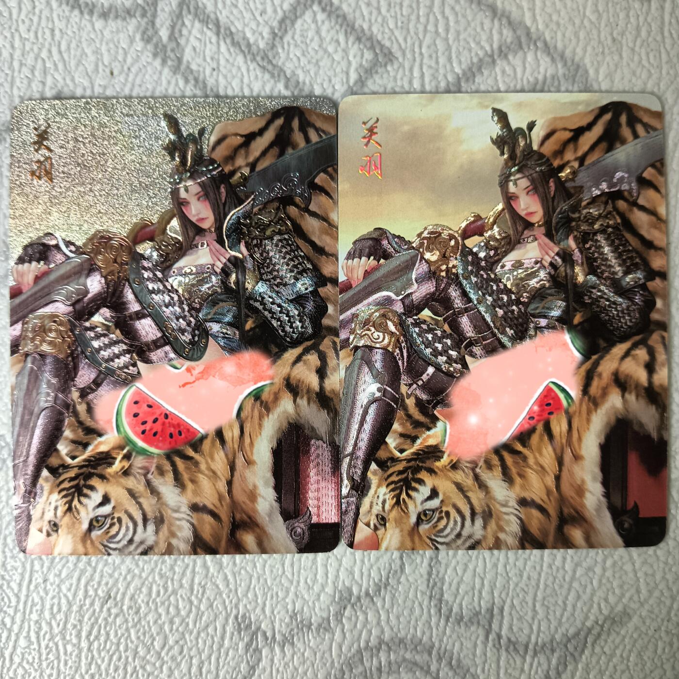 花开卡拍第29期（品控勿拍!!!拍品不寄存，运费5元，自制卡难免瑕疵，可能存在轻微撞角爆边等出厂瑕疵，品控介意勿拍！） 1．燎原文化 三国姬 黑暗王朝 关羽 粗闪 随粗双工艺
