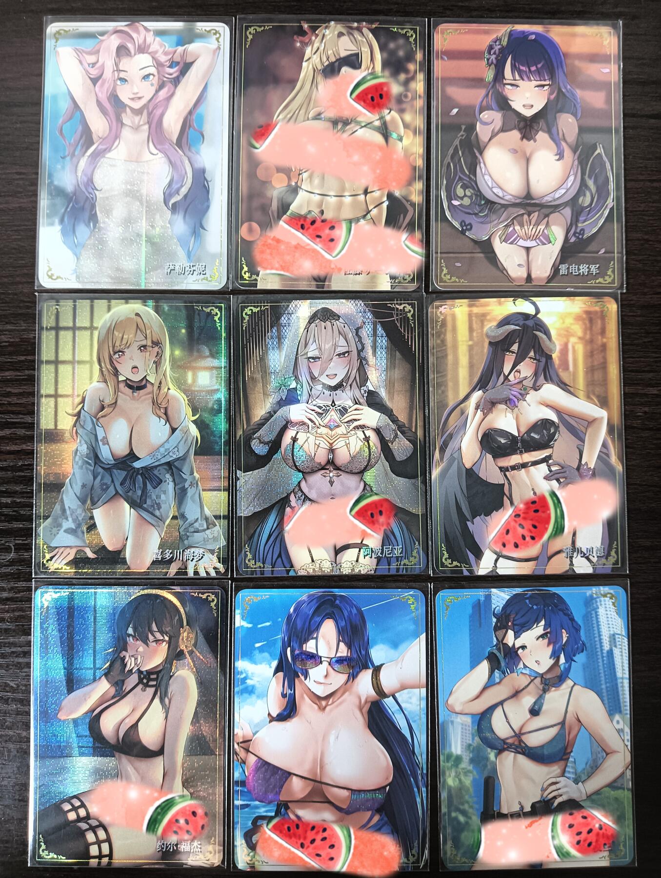 花开卡拍第29期（品控勿拍!!!拍品不寄存，运费5元，自制卡难免瑕疵，可能存在轻微撞角爆边等出厂瑕疵，品控介意勿拍！） 动漫女主合集 一套9张 纱布闪 卡背全部都是艺术版