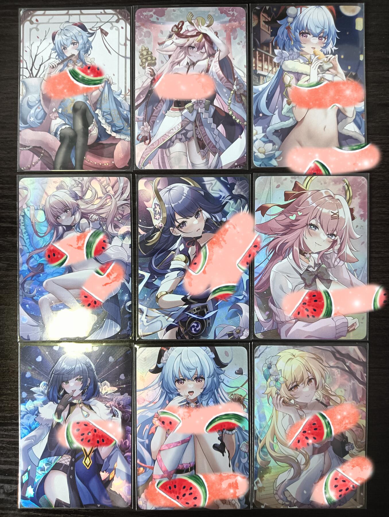 花开卡拍第29期（品控勿拍!!!拍品不寄存，运费5元，自制卡难免瑕疵，可能存在轻微撞角爆边等出厂瑕疵，品控介意勿拍！） 殿兔卡牌 原神一套9张 折光彩闪 全部是艺术版