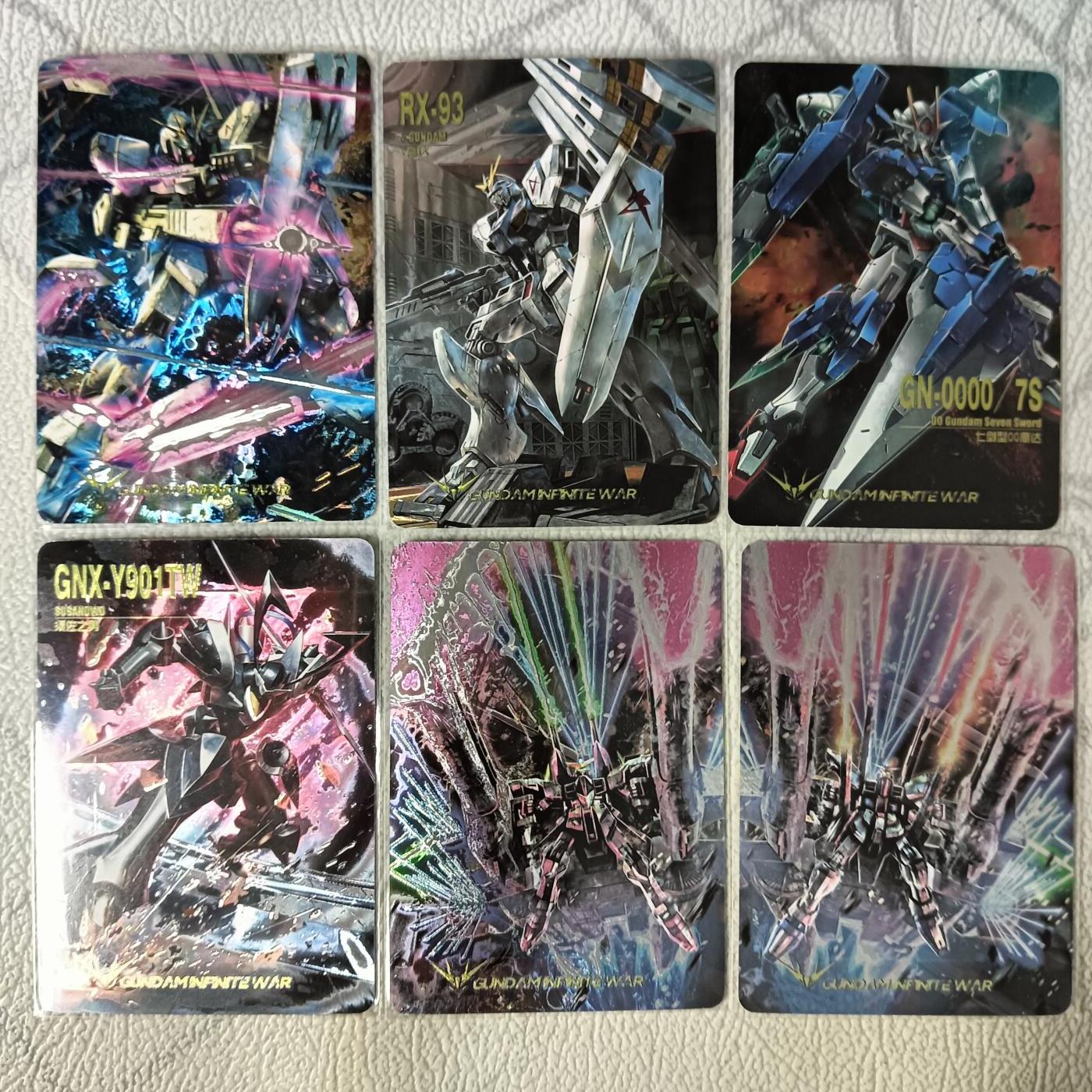 花开卡拍第29期（品控勿拍!!!拍品不寄存，运费5元，自制卡难免瑕疵，可能存在轻微撞角爆边等出厂瑕疵，品控介意勿拍！） 高达卡牌 光刻6张 包括一对拼图特卡 非常帅气