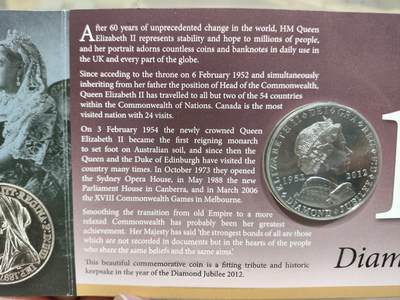 外币收藏 英国皇家铸币厂2012年英国女王伊丽莎白二世加冕登基60周年(钻石禧)精制纪念章.直径38.6mm