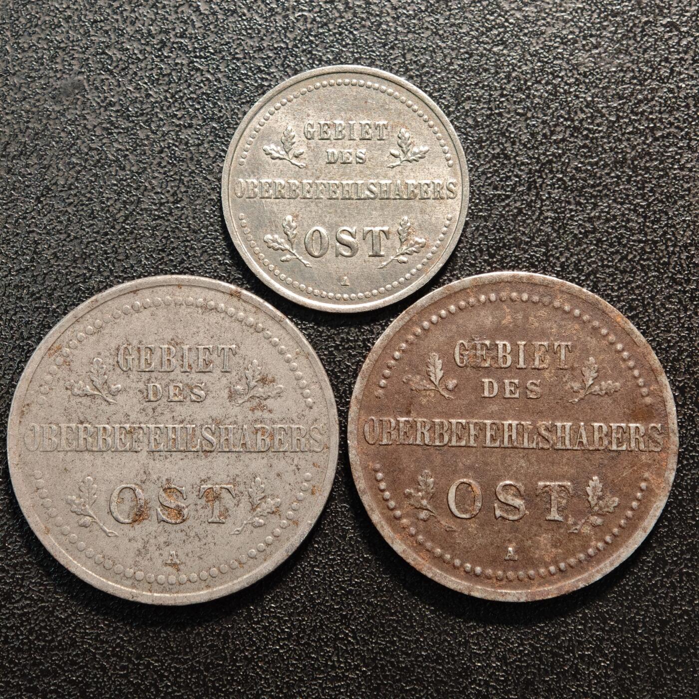 【德藏】世界币章拍卖第136期（拍品征集中~欢迎藏友联系） 1916年 德国第一战铁十字1戈比及3戈比铁币 3枚一组 直径约：27.6mm/3戈比，21.2mm/1戈比；重约：8.6g/3戈比，2.9g/1戈比
