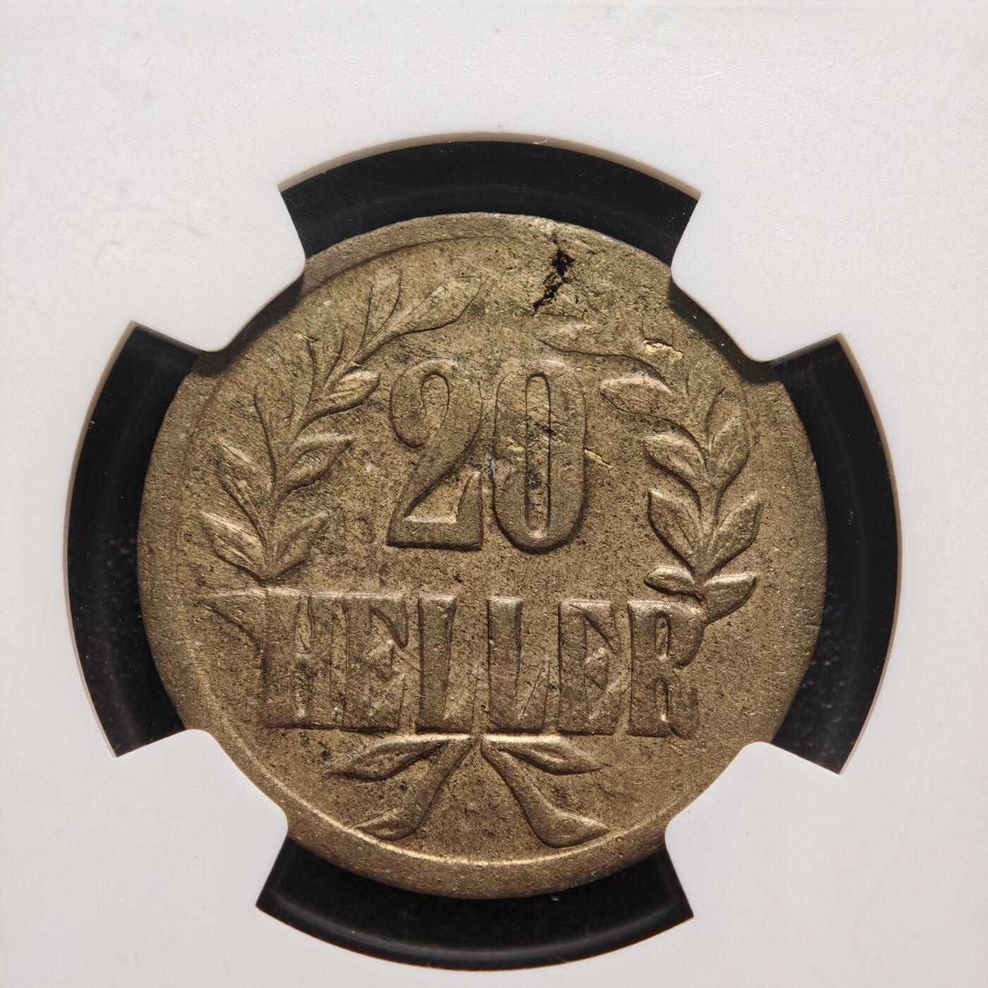 【德藏】世界币章拍卖第136期（拍品征集中~欢迎藏友联系） 1916年 德属东非20海勒铜币 NGC MS62 盒背左上角小损