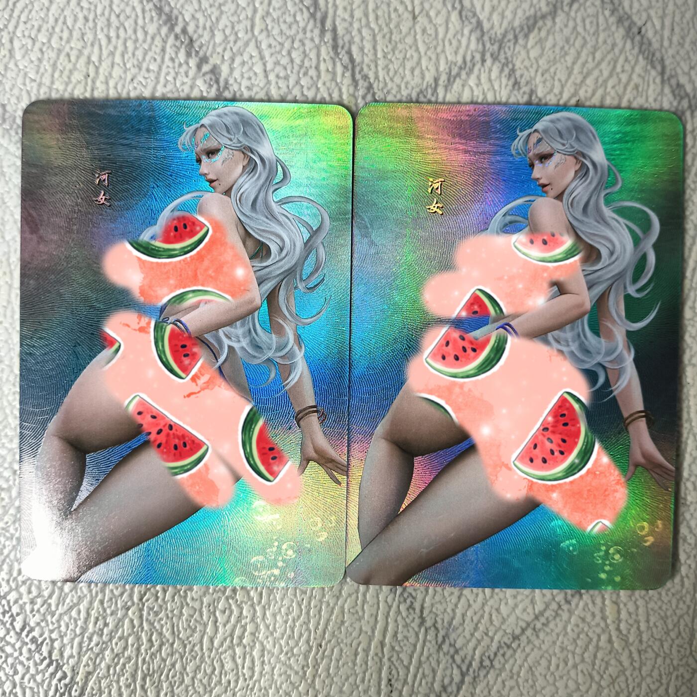 花开卡拍第29期（品控勿拍!!!拍品不寄存，运费5元，自制卡难免瑕疵，可能存在轻微撞角爆边等出厂瑕疵，品控介意勿拍！） 嘎嘎鸭艺术对卡 河女02 折光彩闪