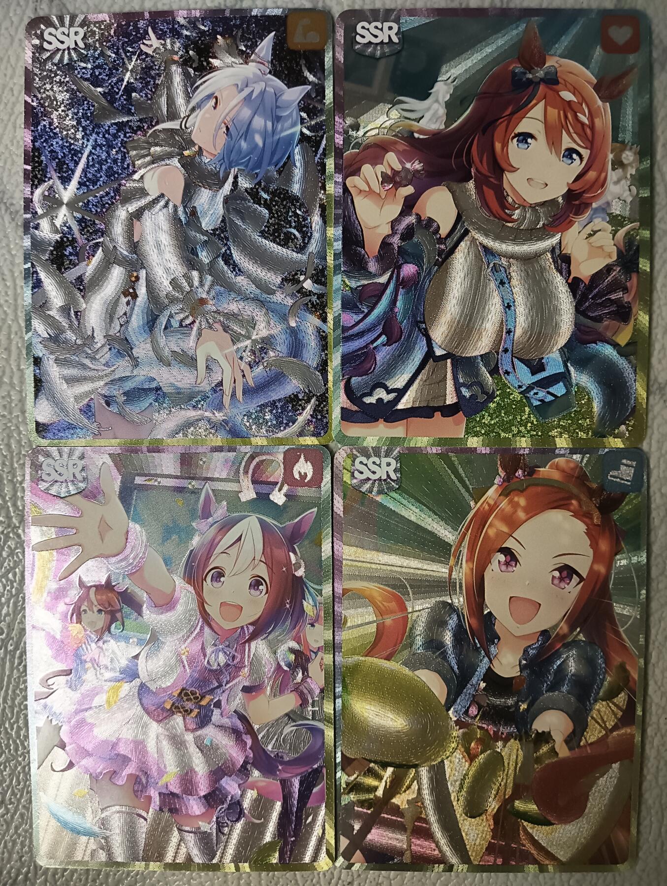 花开卡拍第29期（品控勿拍!!!拍品不寄存，运费5元，自制卡难免瑕疵，可能存在轻微撞角爆边等出厂瑕疵，品控介意勿拍！） 五月卡牌 赛马娘粗闪四张 东海帝王