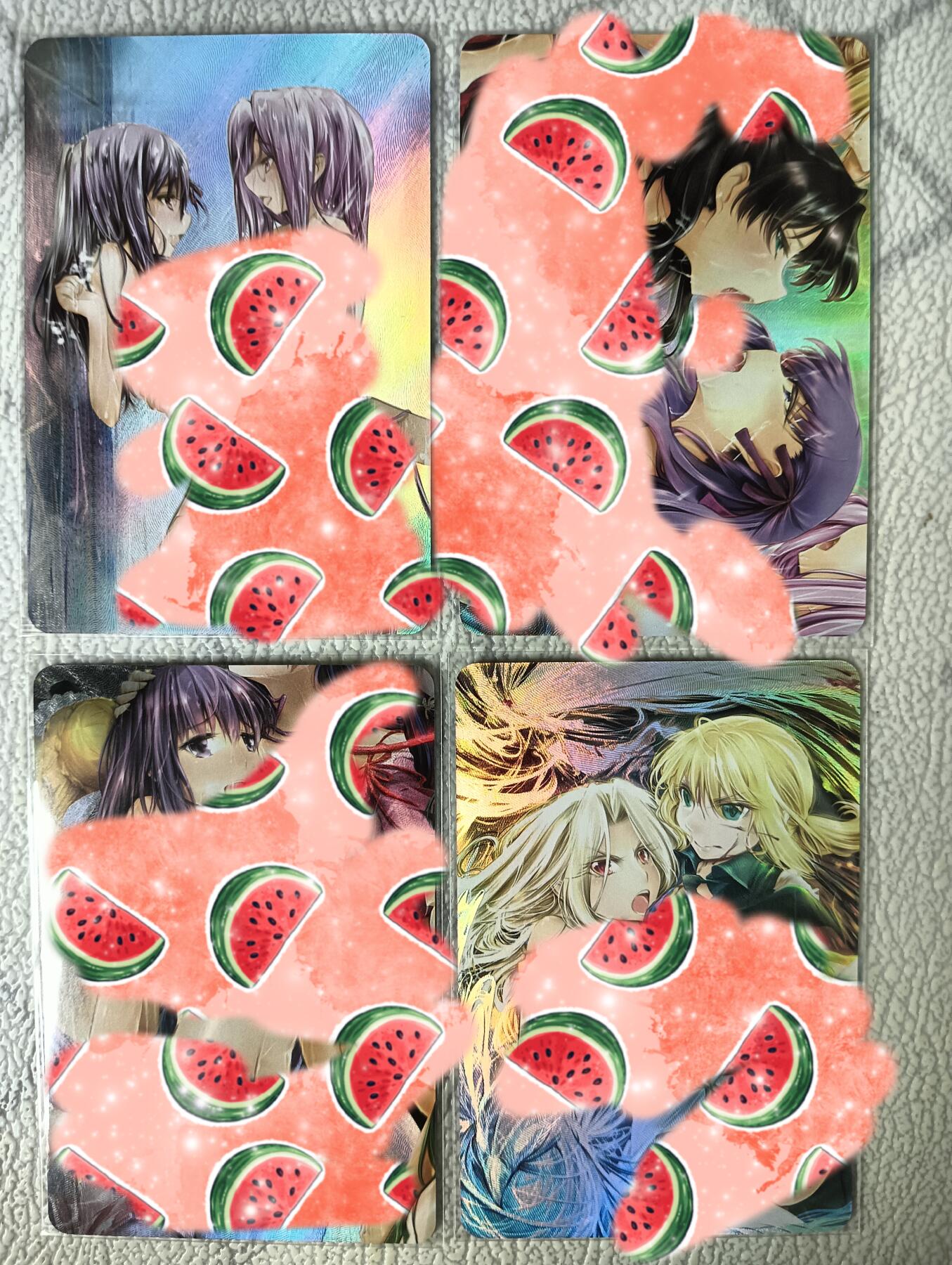 花开卡拍第29期（品控勿拍!!!拍品不寄存，运费5元，自制卡难免瑕疵，可能存在轻微撞角爆边等出厂瑕疵，品控介意勿拍！） 动漫美女卡牌 双人互动4张 折光彩闪 全部都是艺术版 非常好看