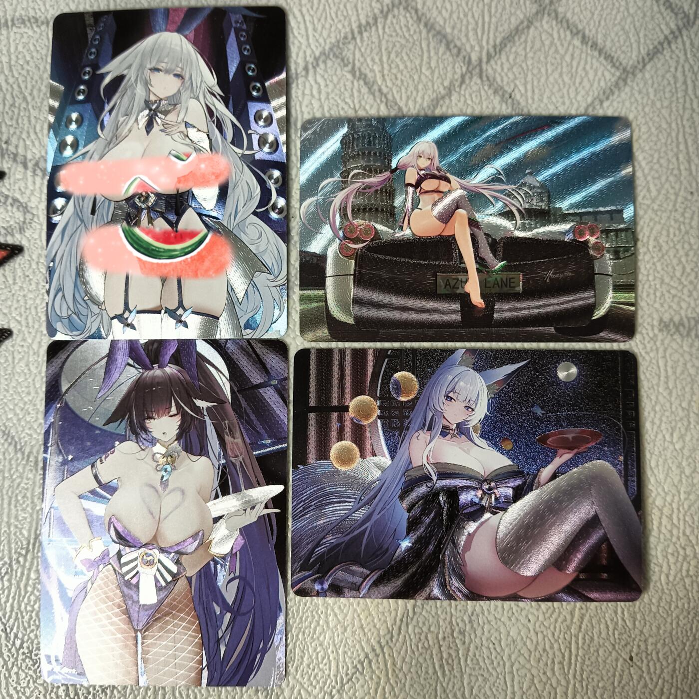 花开卡拍第29期（品控勿拍!!!拍品不寄存，运费5元，自制卡难免瑕疵，可能存在轻微撞角爆边等出厂瑕疵，品控介意勿拍！） 五月卡牌 碧蓝航线粗闪四张  