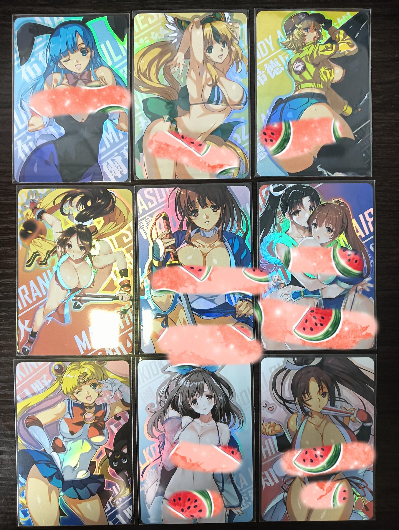 花开卡拍第29期（品控勿拍!!!拍品不寄存，运费5元，自制卡难免瑕疵，可能存在轻微撞角爆边等出厂瑕疵，品控介意勿拍！） 动漫女主合集 一套9张 彩闪 卡背全部都是艺术版